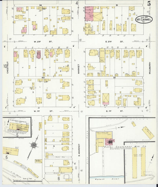 Sanborn Fire Insurance Map from Mount Carmel, Wabash County, Illinois (1910), Sheet #0005 - Historic Sanborn Fire Insurance Map Print, vintage old map wall art, antique decor, genealogy gift, Illinois Illinois map