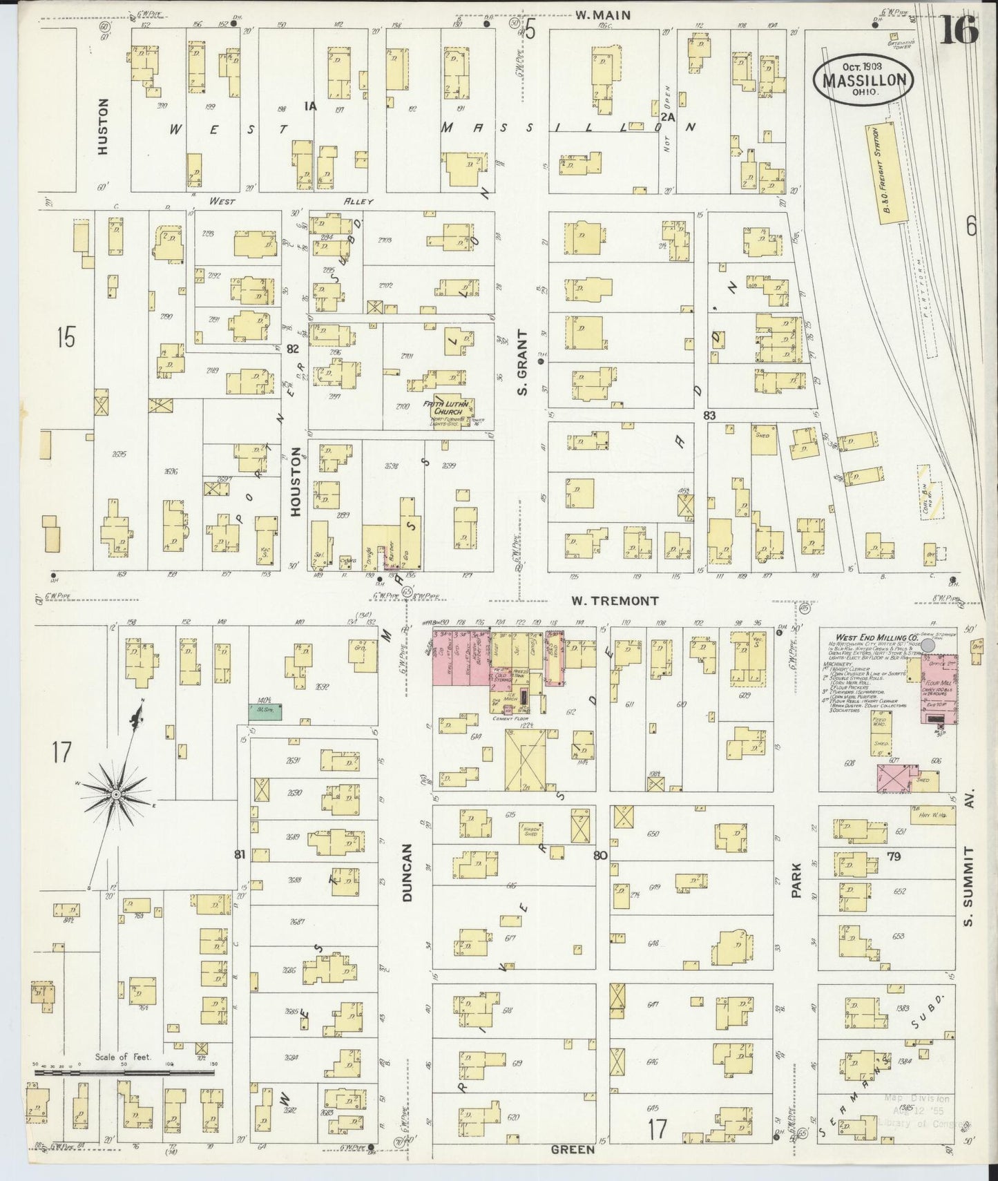 Sanborn Fire Insurance Map from Massillon, Stark County, Ohio (1908), Sheet #0016 - Historic Sanborn Fire Insurance Map Print, vintage old map wall art, antique decor, genealogy gift, Ohio Ohio map