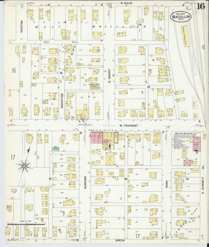 Sanborn Fire Insurance Map from Massillon, Stark County, Ohio (1908), Sheet #0016 - Historic Sanborn Fire Insurance Map Print, vintage old map wall art, antique decor, genealogy gift, Ohio Ohio map