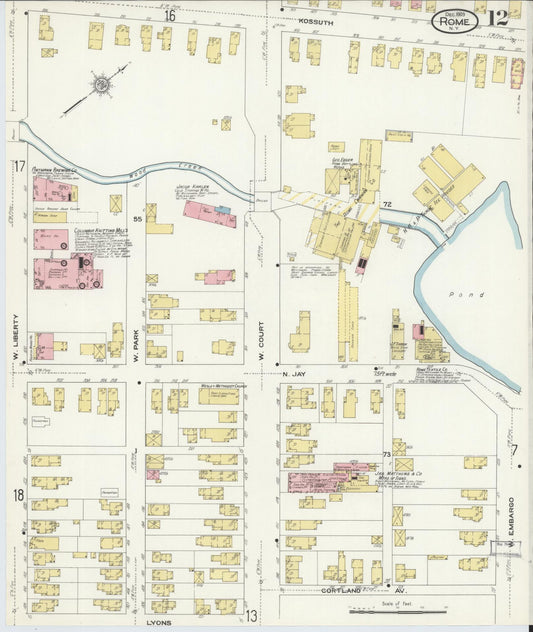 Sanborn Fire Insurance Map from Rome, Oneida County, New York (1909), Sheet #0012 - Historic Sanborn Fire Insurance Map Print, vintage old map wall art, antique decor, genealogy gift, New York New York map