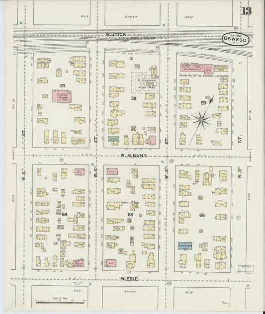 Sanborn Fire Insurance Map from Oswego, Oswego County, New York (1890), Sheet #0013 - Historic Sanborn Fire Insurance Map Print, vintage old map wall art, antique decor, genealogy gift, New York New York map