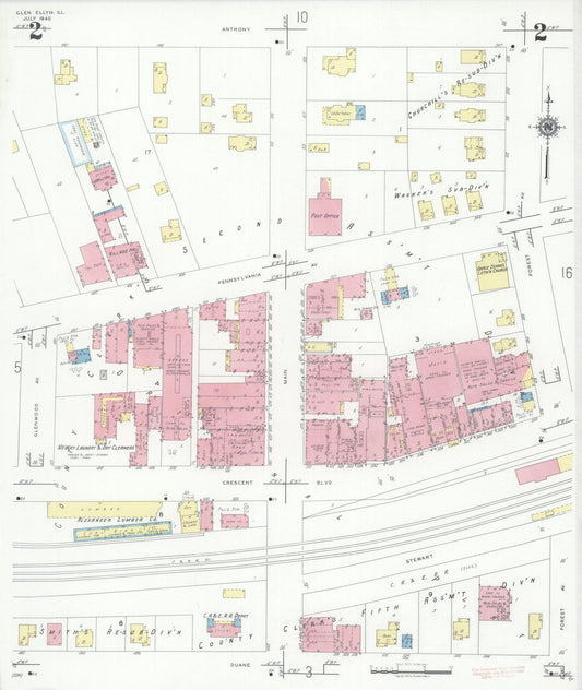 Sanborn Fire Insurance Map from Glen Ellyn, Du Page County, Illinois (1940), Sheet #0002 - Historic Sanborn Fire Insurance Map Print, vintage old map wall art, antique decor, genealogy gift, Illinois Illinois map