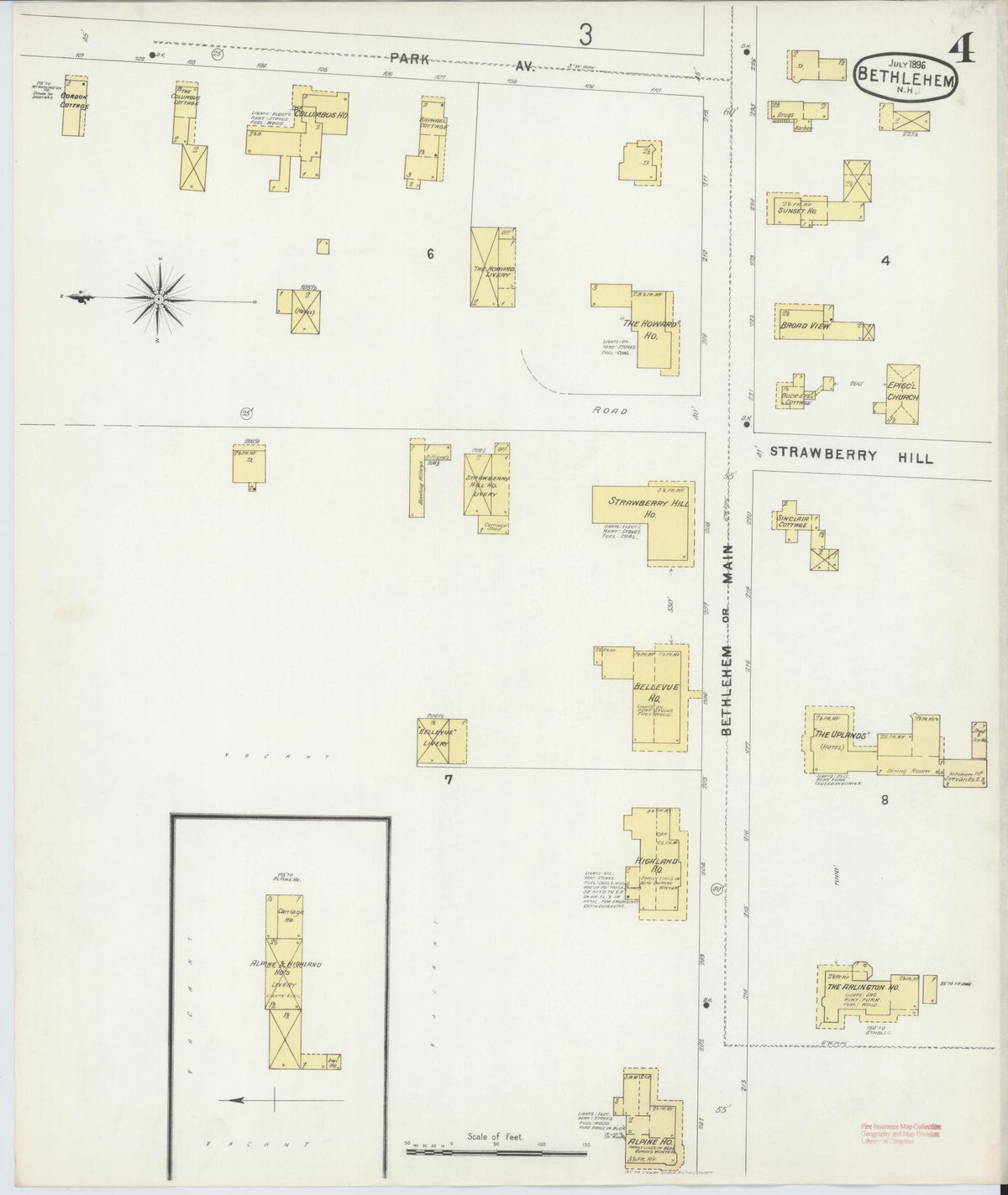 Sanborn Fire Insurance Map from Bethlehem, Grafton County, New Hampshire (1896), Sheet #0004 - Complete Map Set gallery image, historic Sanborn map, vintage wall art, New Hampshire New Hampshire