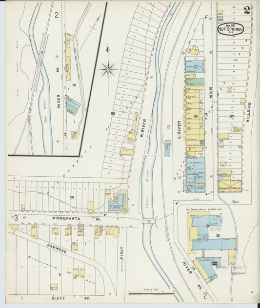 Sanborn Fire Insurance Map from Hot Springs, Fall River County, South Dakota (1897), Sheet #0002 - Historic Sanborn Fire Insurance Map Print, vintage old map wall art, antique decor, genealogy gift, South Dakota South Dakota map