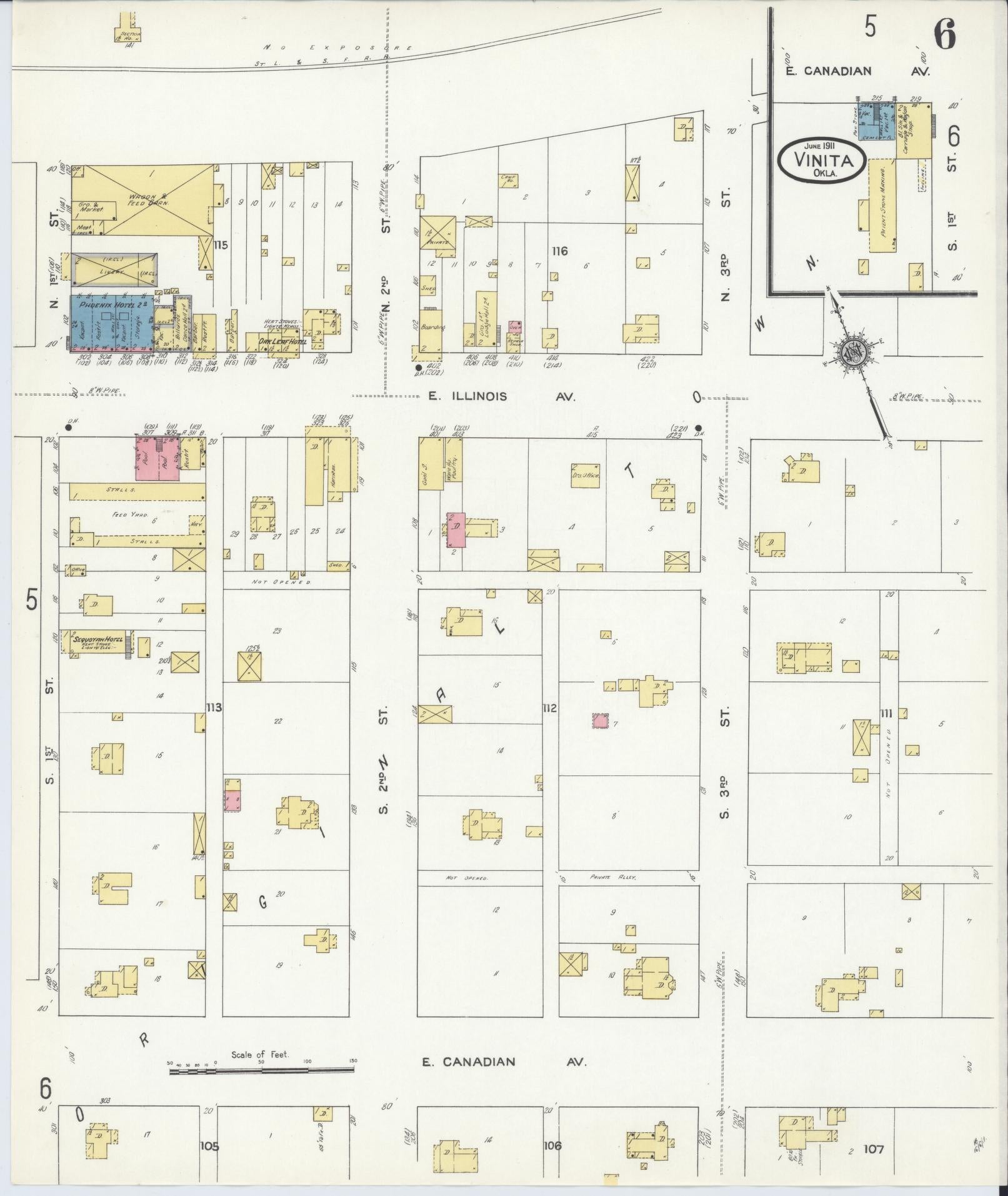 Sanborn Fire Insurance Map from Vinita, Craig County, Oklahoma (1911), Sheet #0006 - Historic Sanborn Fire Insurance Map Print, vintage old map wall art, antique decor, genealogy gift, Oklahoma Oklahoma map