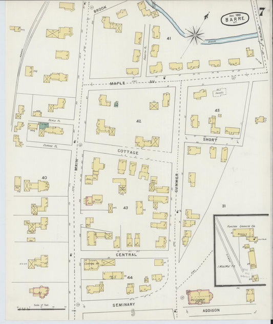 Sanborn Fire Insurance Map from Barre, Washington County, Vermont (1894), Sheet #0007 - Historic Sanborn Fire Insurance Map Print, vintage old map wall art, antique decor, genealogy gift, Vermont Vermont map