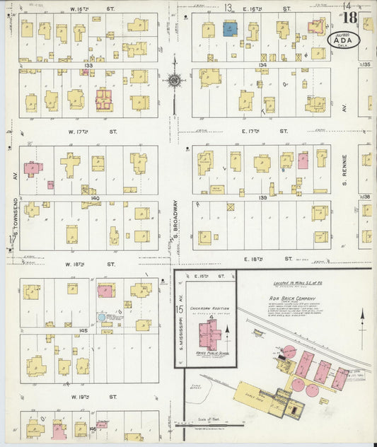 Sanborn Fire Insurance Map from Ada, Pontotoc County, Oklahoma (1920), Sheet #0018 - Historic Sanborn Fire Insurance Map Print, vintage old map wall art, antique decor, genealogy gift, Oklahoma Oklahoma map