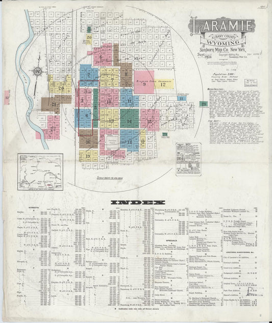 Sanborn Fire Insurance Map from Laramie, Albany County, Wyoming (1924), Sheet #0001 - Complete Map Set gallery image, historic Sanborn map, vintage wall art, Wyoming Wyoming