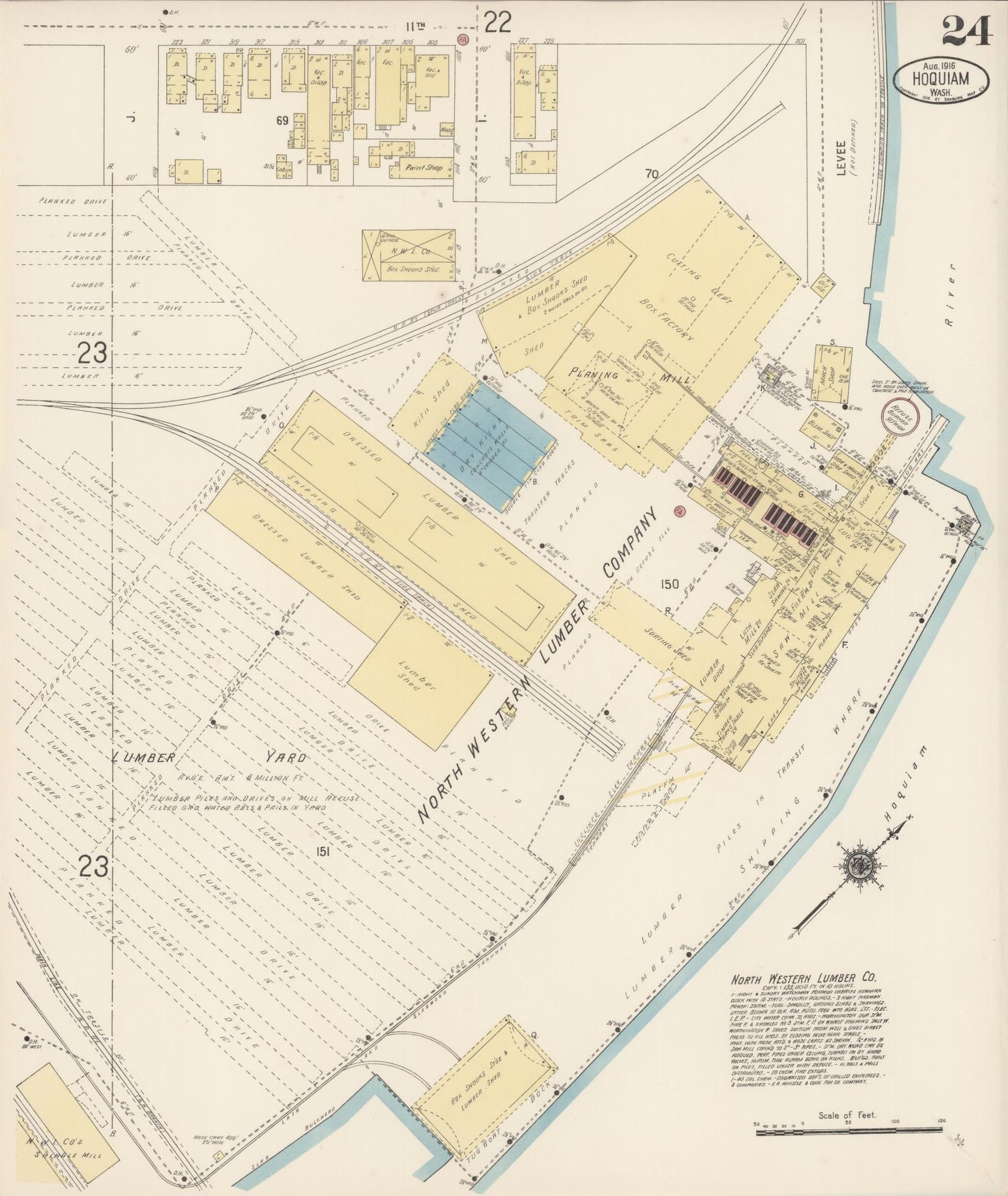 Sanborn Fire Insurance Map from Hoquiam, Grays Harbor County, Washington (1916), Sheet #0024 - Historic Sanborn Fire Insurance Map Print, vintage old map wall art, antique decor, genealogy gift, Washington Washington map
