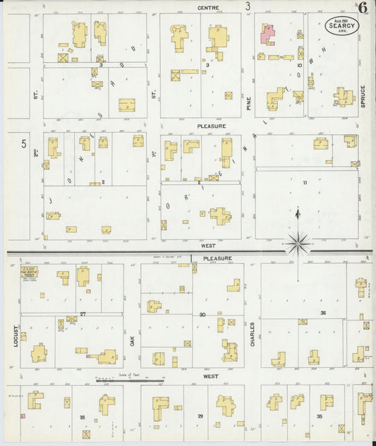 Sanborn Fire Insurance Map from Searcy, White County, Arkansas (1901), Sheet #0006 - Historic Sanborn Fire Insurance Map Print, vintage old map wall art, antique decor, genealogy gift, Arkansas Arkansas map