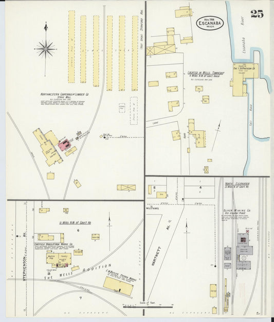 Sanborn Fire Insurance Map from Escanaba, Delta County, Michigan (1906), Sheet #0025 - Historic Sanborn Fire Insurance Map Print, vintage old map wall art, antique decor, genealogy gift, Michigan Michigan map