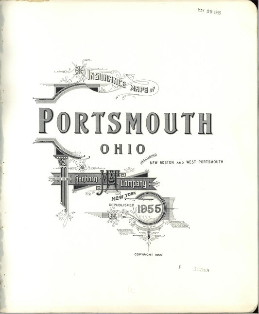 Sanborn Fire Insurance Map from Portsmouth, Scioto County, Ohio (1955), Sheet #0001 - Historic Sanborn Fire Insurance Map Print, vintage old map wall art, antique decor, genealogy gift, Ohio Ohio map