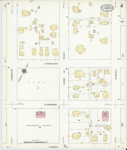 Sanborn Fire Insurance Map from Florence, Lauderdale County, Alabama (1910), Sheet #0004 - Complete Map Set gallery image, historic Sanborn map, vintage wall art, Alabama Alabama