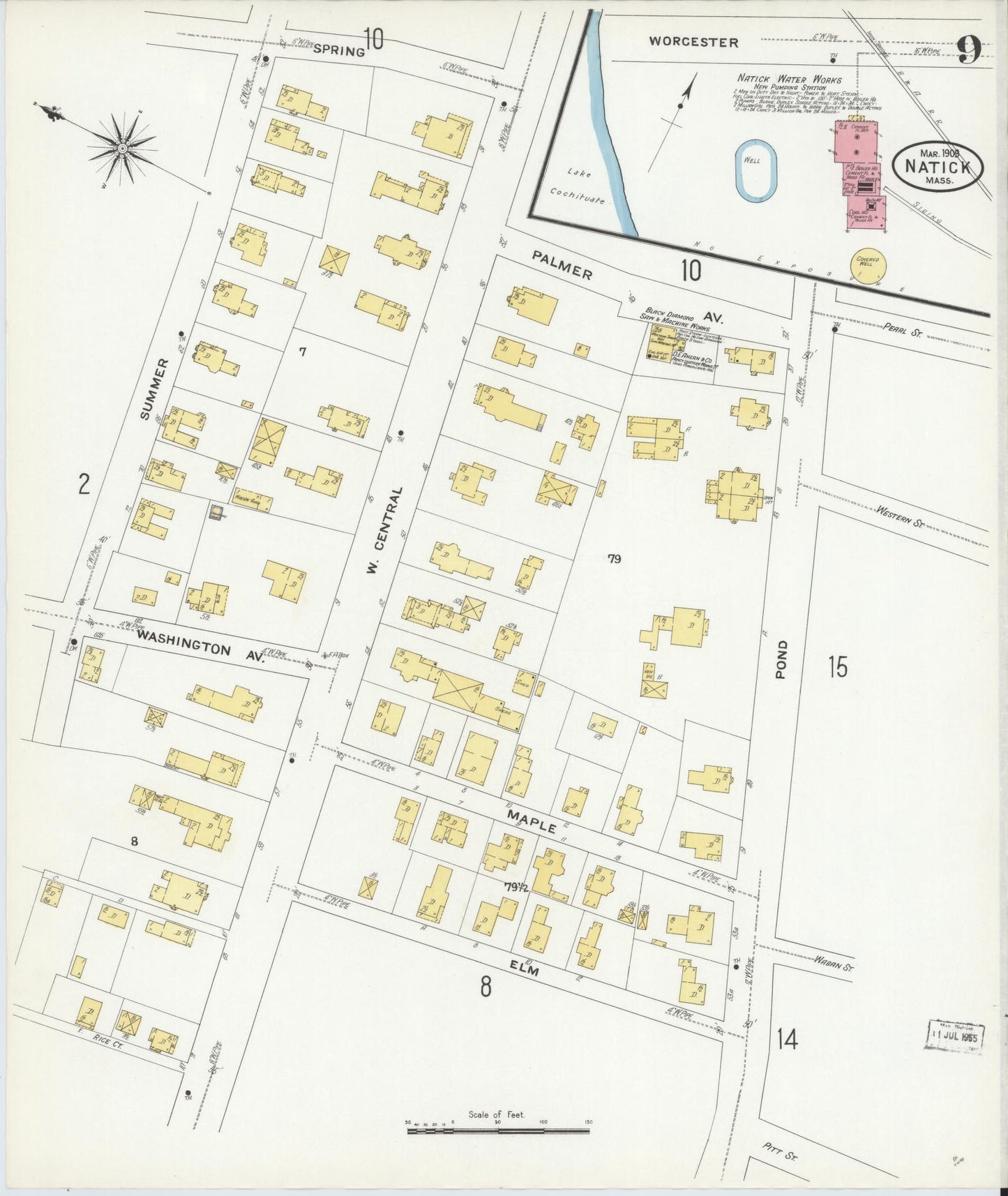 Sanborn Fire Insurance Map from Natick, Middlesex County, Massachusetts (1909), Sheet #0009 - Complete Map Set gallery image, historic Sanborn map, vintage wall art, Massachusetts Massachusetts