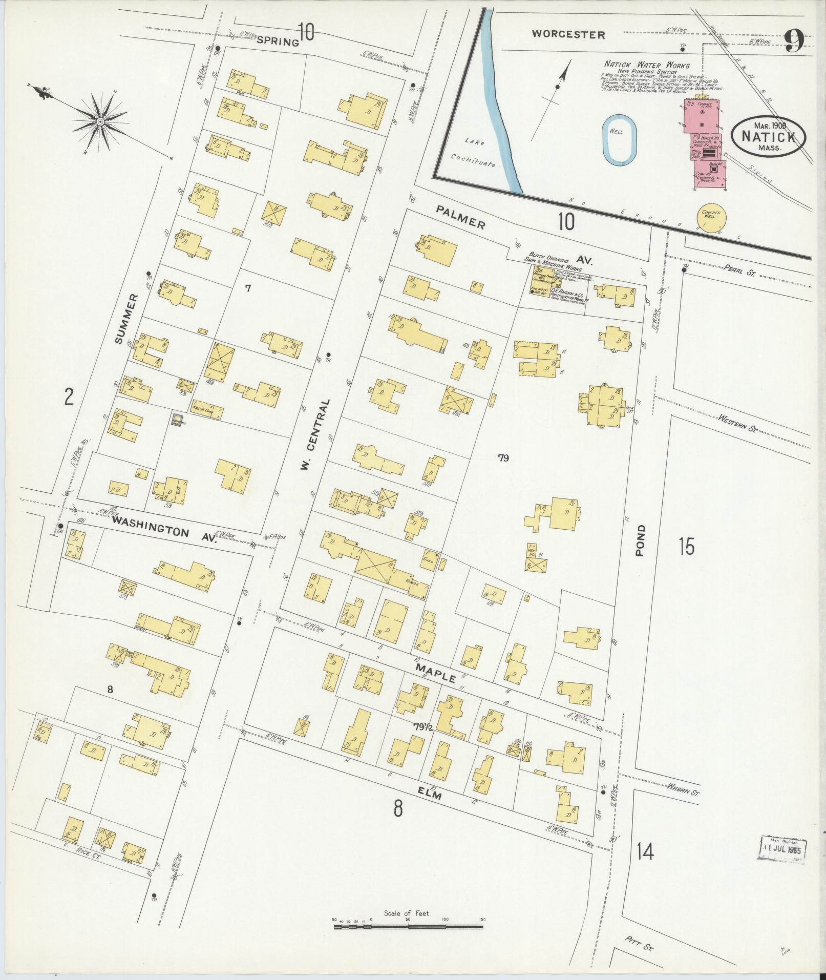 Sanborn Fire Insurance Map from Natick, Middlesex County, Massachusetts (1909), Sheet #0009 - Complete Map Set gallery image, historic Sanborn map, vintage wall art, Massachusetts Massachusetts