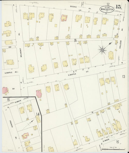 Sanborn Fire Insurance Map from Winchester, Clark County, Kentucky (1907), Sheet #0015 - Historic Sanborn Fire Insurance Map Print, vintage old map wall art, antique decor, genealogy gift, Kentucky Kentucky map