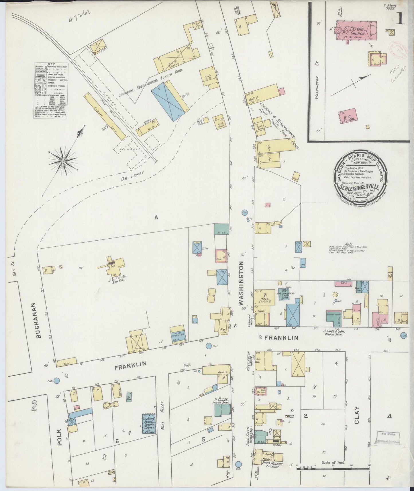 Sanborn Fire Insurance Map from Schleisingerville, Washington County, Wisconsin (1894), Sheet #0001 - Complete Map Set gallery image, historic Sanborn map, vintage wall art, Wisconsin Wisconsin