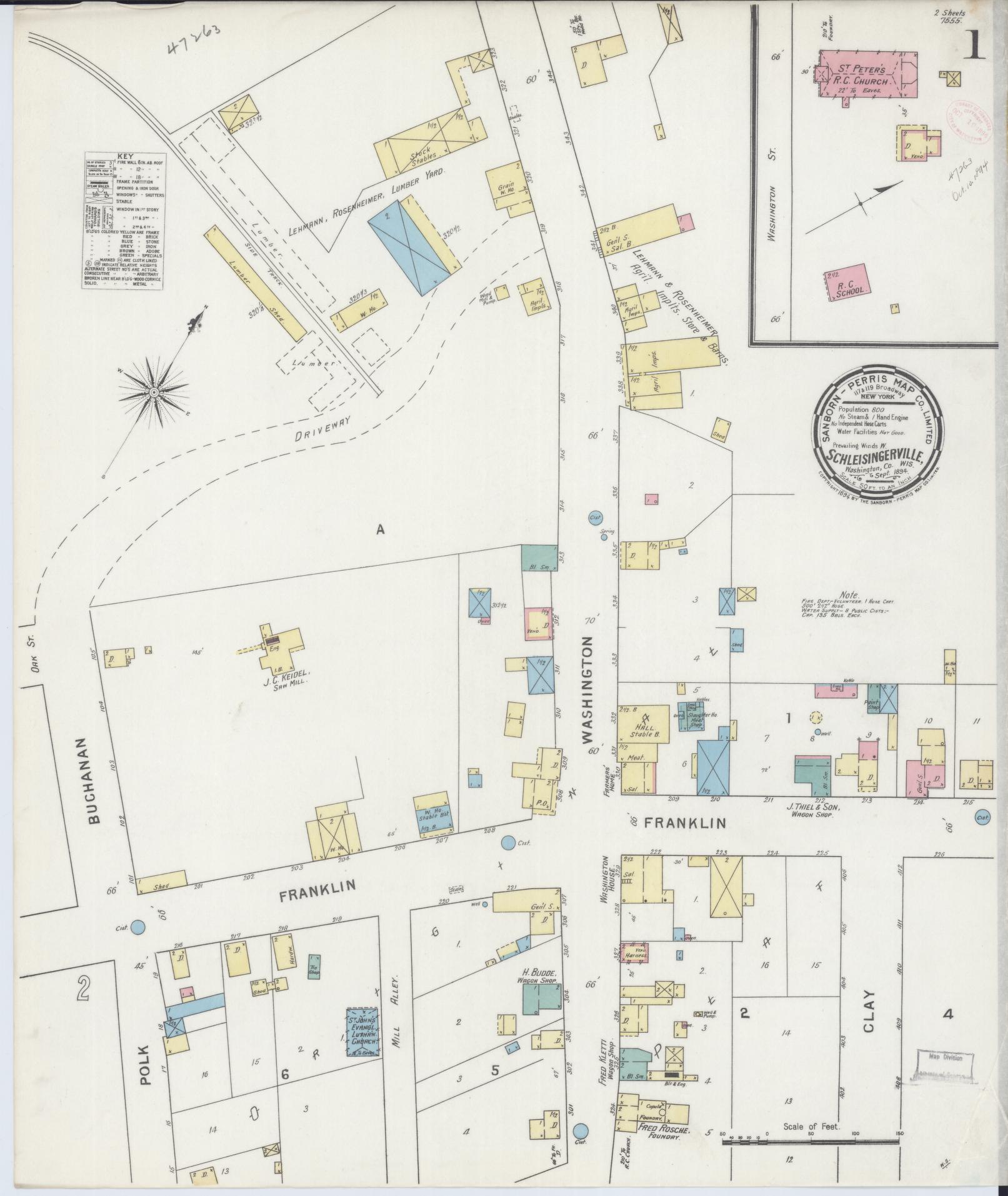 Sanborn Fire Insurance Map from Schleisingerville, Washington County, Wisconsin (1894), Sheet #0001 - Complete Map Set gallery image, historic Sanborn map, vintage wall art, Wisconsin Wisconsin
