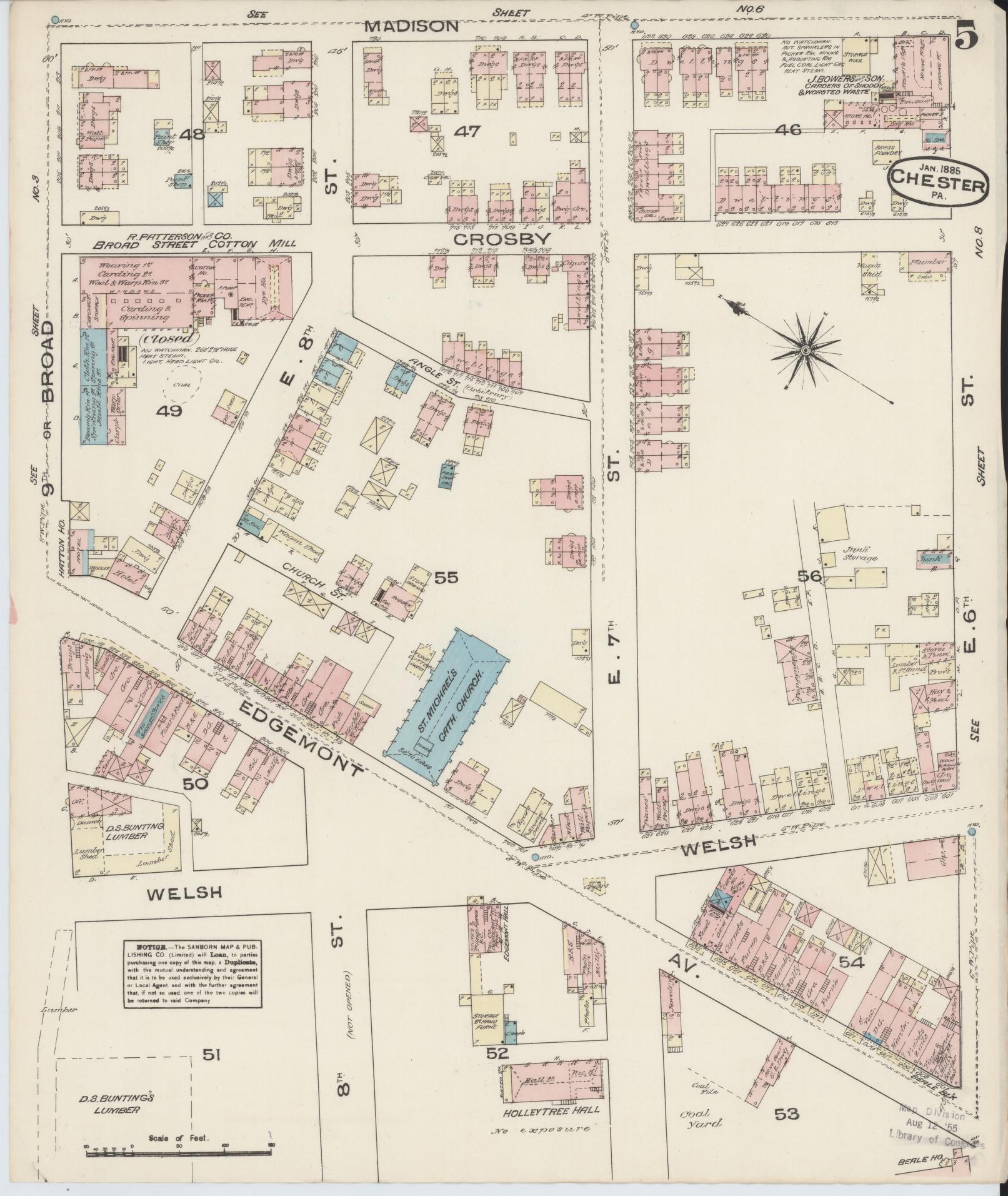 Sanborn Fire Insurance Map from Chester, Delaware County, Pennsylvania (1885), Sheet #0005 - Historic Sanborn Fire Insurance Map Print, vintage old map wall art, antique decor, genealogy gift, Pennsylvania Pennsylvania map