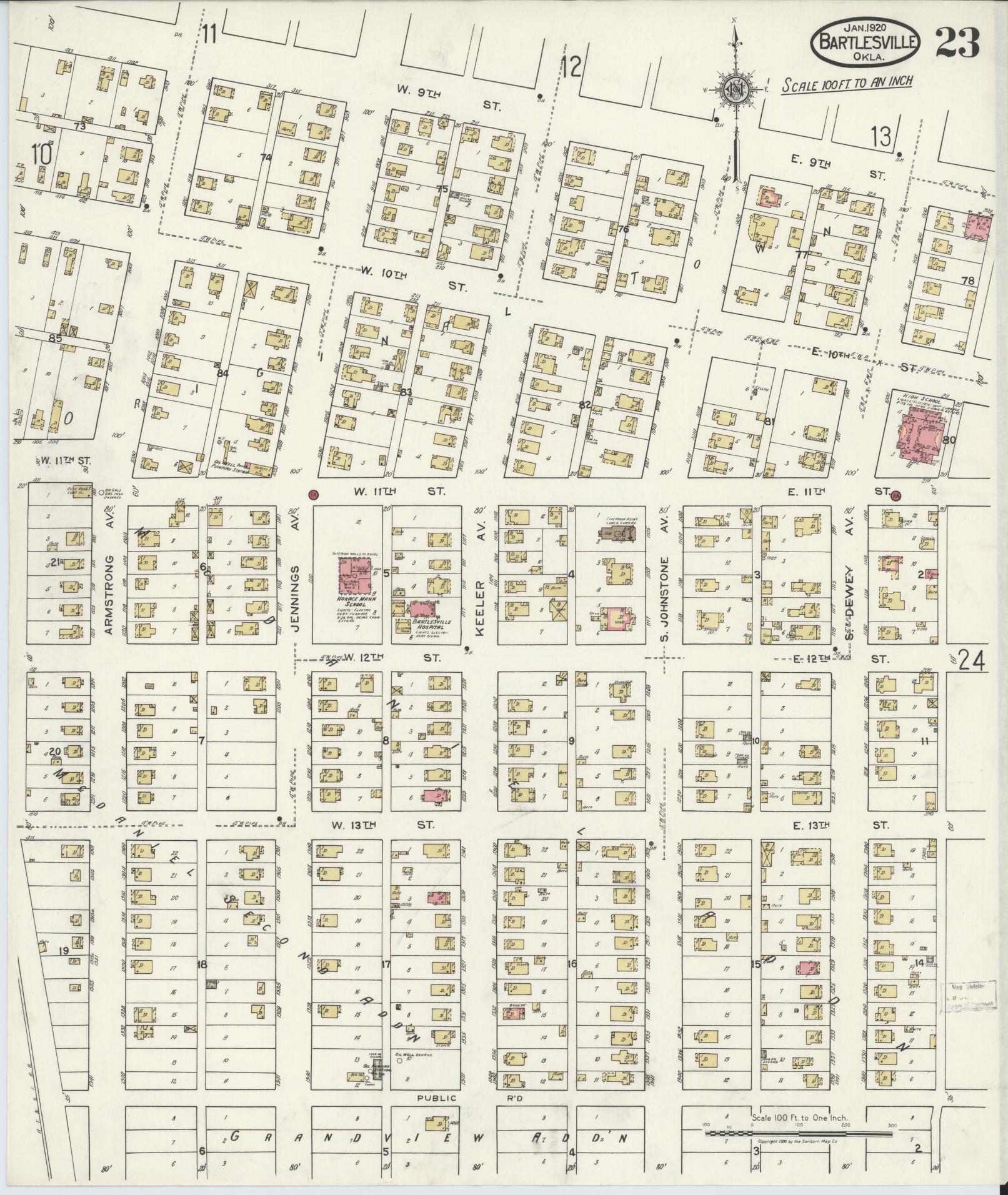 Sanborn Fire Insurance Map from Bartlesville, Washington County, Oklahoma (1920), Sheet #0023 - Complete Map Set gallery image, historic Sanborn map, vintage wall art, Oklahoma Oklahoma