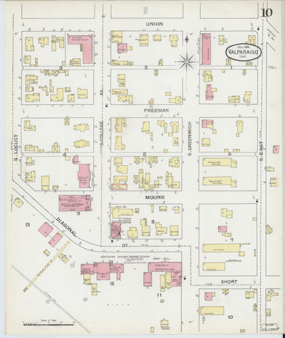 Sanborn Fire Insurance Map from Valparaiso, Porter County, Indiana (1892), Sheet #0010 - Historic Sanborn Fire Insurance Map Print, vintage old map wall art, antique decor, genealogy gift, Indiana Indiana map