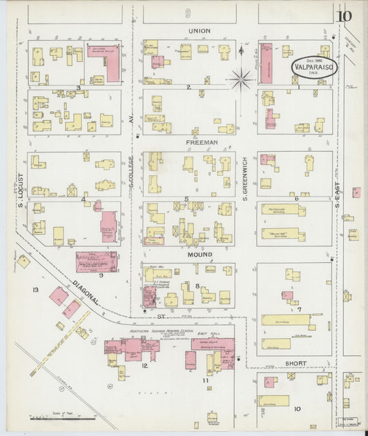 Sanborn Fire Insurance Map from Valparaiso, Porter County, Indiana (1892), Sheet #0010 - Historic Sanborn Fire Insurance Map Print, vintage old map wall art, antique decor, genealogy gift, Indiana Indiana map