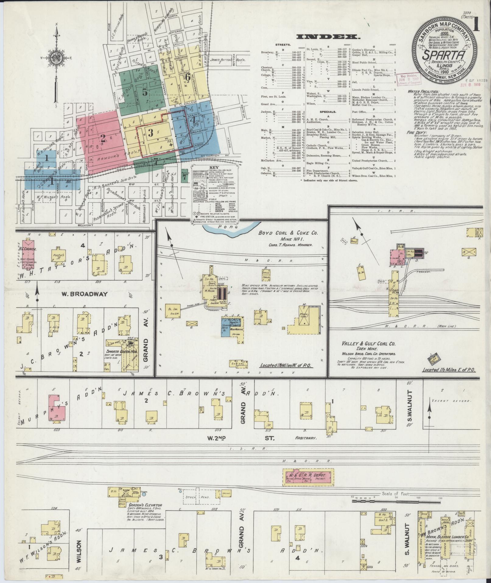 Sanborn Fire Insurance Map from Sparta, Randolph County, Illinois (1910), Sheet #0001 - Complete Map Set gallery image, historic Sanborn map, vintage wall art, Illinois Illinois