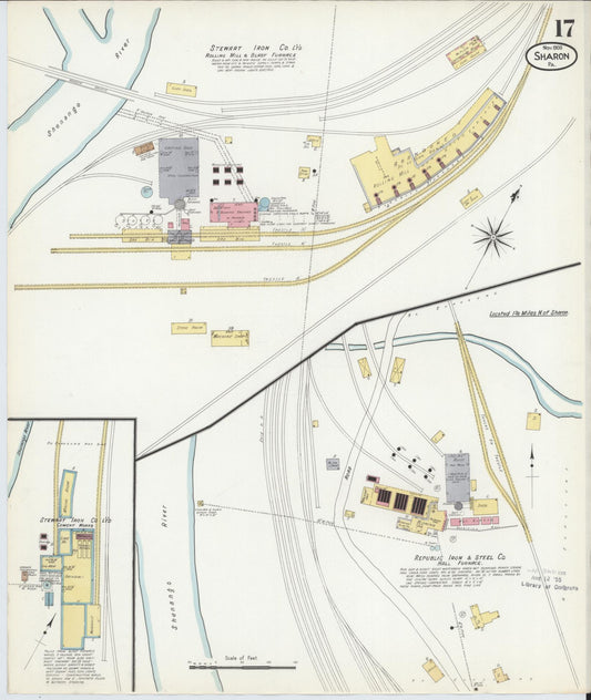 Sanborn Fire Insurance Map from Sharon, Mercer County, Pennsylvania (1908), Sheet #0017 - Historic Sanborn Fire Insurance Map Print, vintage old map wall art, antique decor, genealogy gift, Pennsylvania Pennsylvania map