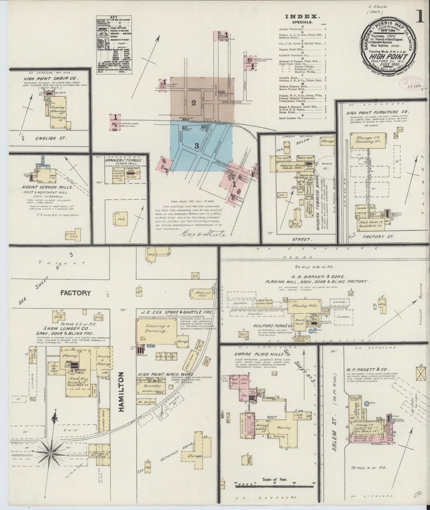 Sanborn Fire Insurance Map from High Point, Guilford County, North Carolina (1890), Sheet #0001 - Complete Map Set gallery image, historic Sanborn map, vintage wall art, North Carolina North Carolina