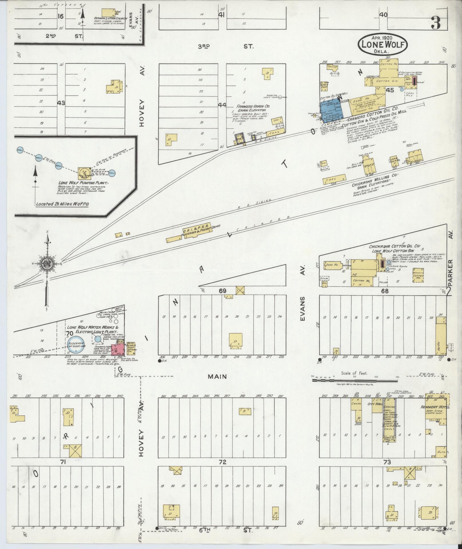 Sanborn Fire Insurance Map from Lone Wolf, Kiowa County, Oklahoma (1920), Sheet #0003 - Complete Map Set gallery image, historic Sanborn map, vintage wall art, Oklahoma Oklahoma