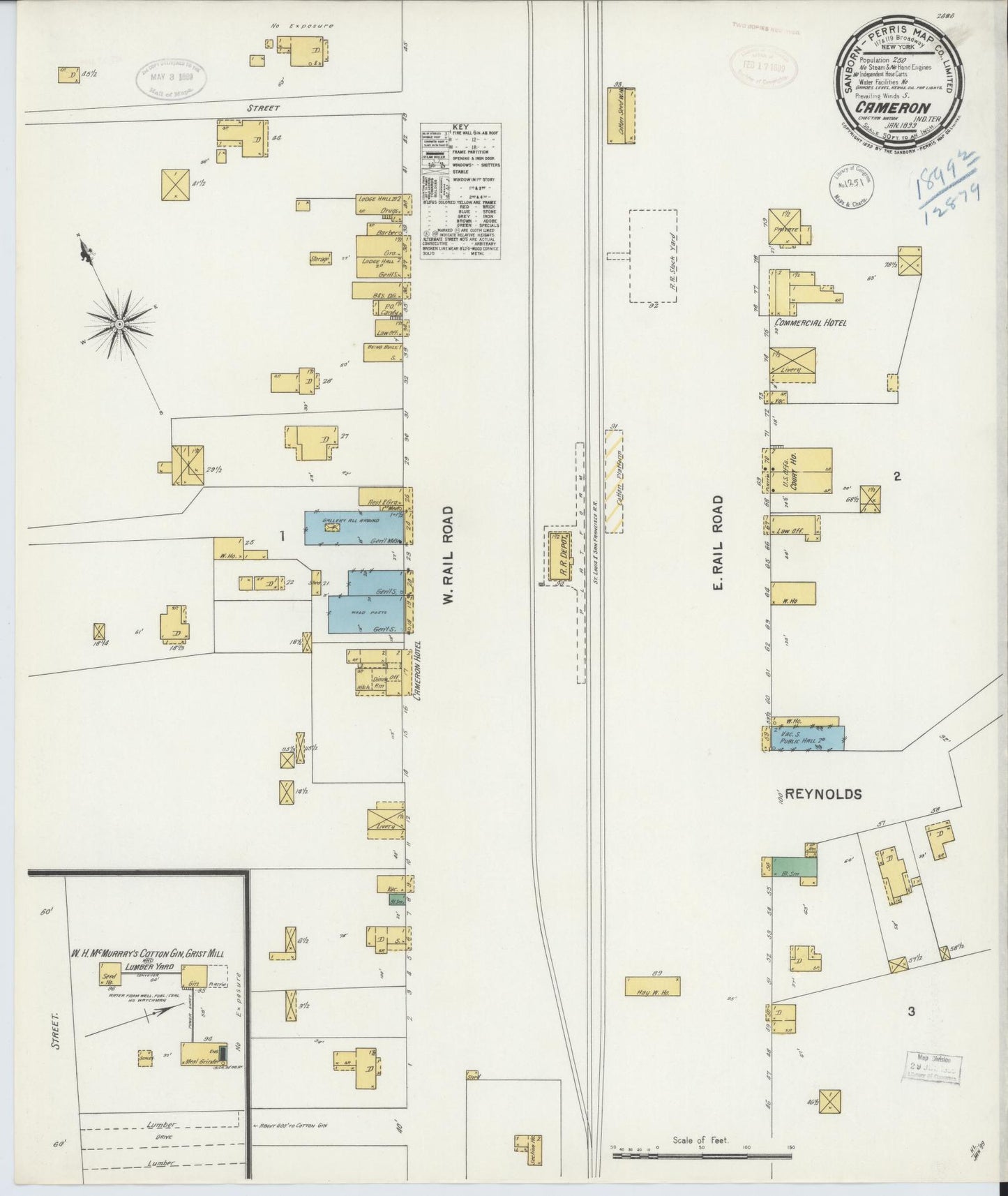 Sanborn Fire Insurance Map from Cameron, Le Flore County, Oklahoma (1899), Sheet #0001 - Historic Sanborn Fire Insurance Map Print, vintage old map wall art, antique decor, genealogy gift, Oklahoma Oklahoma map