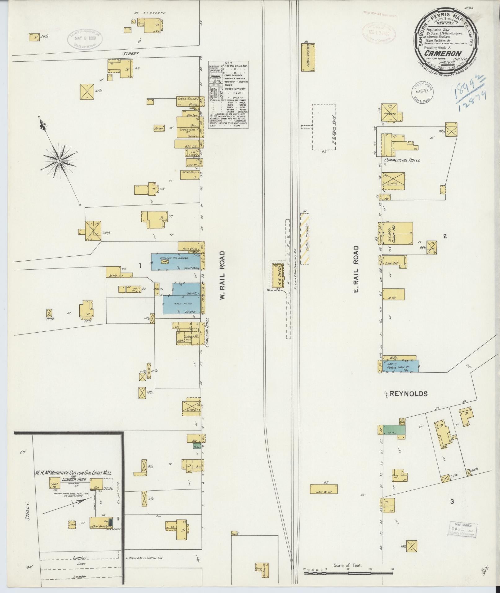 Sanborn Fire Insurance Map from Cameron, Le Flore County, Oklahoma (1899), Sheet #0001 - Historic Sanborn Fire Insurance Map Print, vintage old map wall art, antique decor, genealogy gift, Oklahoma Oklahoma map