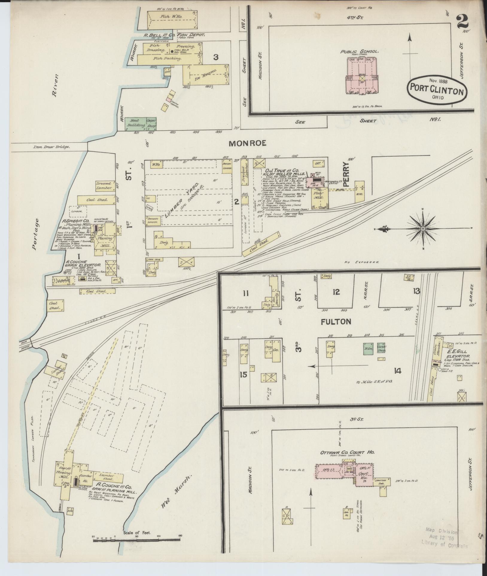 Sanborn Fire Insurance Map from Port Clinton, Ottawa County, Ohio (1888), Sheet #0002 - Complete Map Set gallery image, historic Sanborn map, vintage wall art, Ohio Ohio