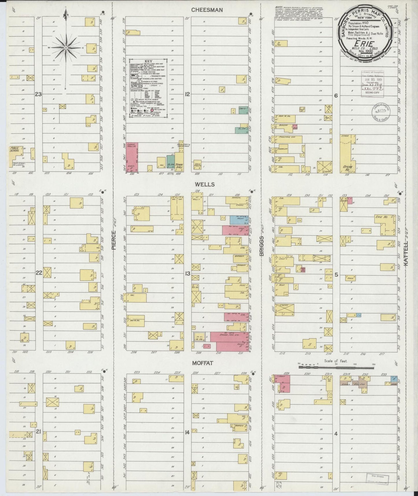 Sanborn Fire Insurance Map from Erie, Weld County, Colorado (1900), Sheet #0001 - Historic Sanborn Fire Insurance Map Print, vintage old map wall art, antique decor, genealogy gift, Colorado Colorado map