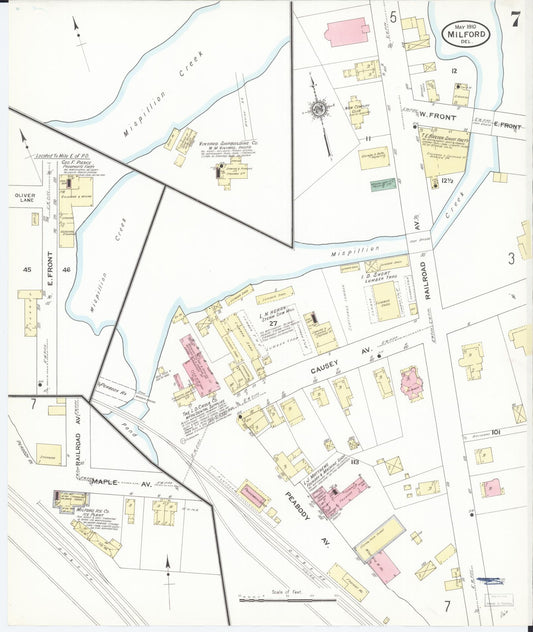 Sanborn Fire Insurance Map from Milford, Kent And Sussex Counties, Delaware (1910), Sheet #0007 - Historic Sanborn Fire Insurance Map Print, vintage old map wall art, antique decor, genealogy gift, Delaware Delaware map
