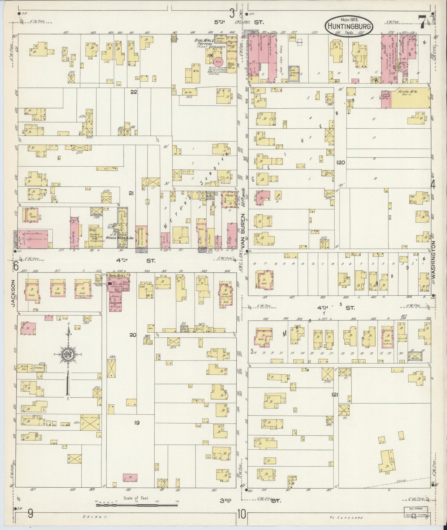 Sanborn Fire Insurance Map from Huntingburg, Dubois County, Indiana (1913), Sheet #0007 - Complete Map Set gallery image, historic Sanborn map, vintage wall art, Indiana Indiana