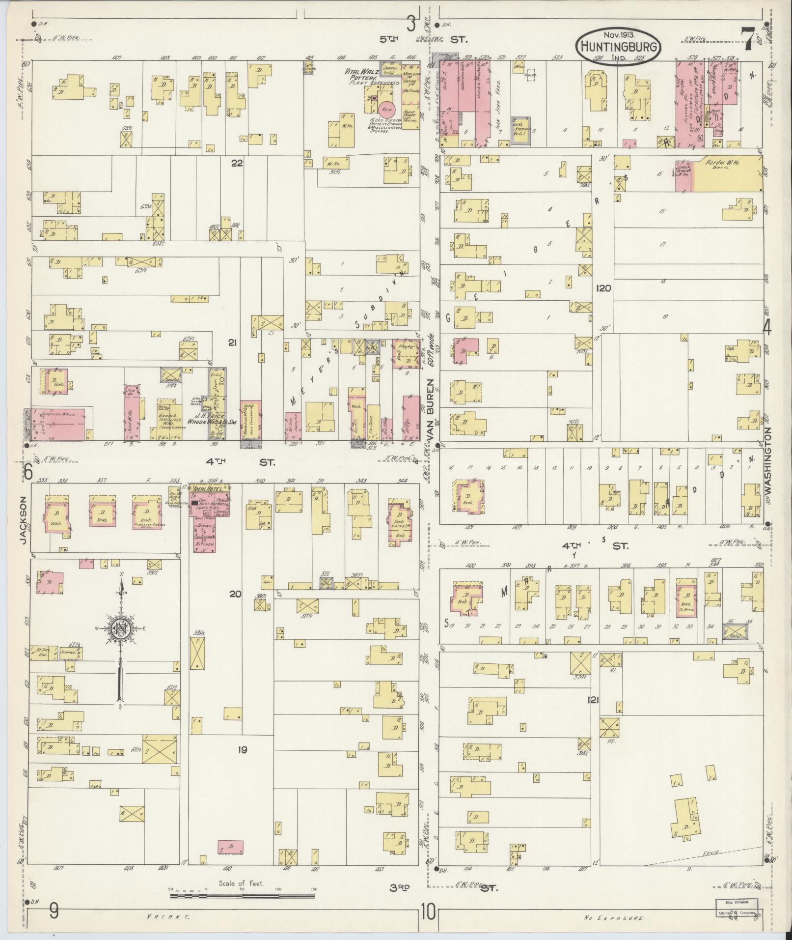 Sanborn Fire Insurance Map from Huntingburg, Dubois County, Indiana (1913), Sheet #0007 - Complete Map Set gallery image, historic Sanborn map, vintage wall art, Indiana Indiana