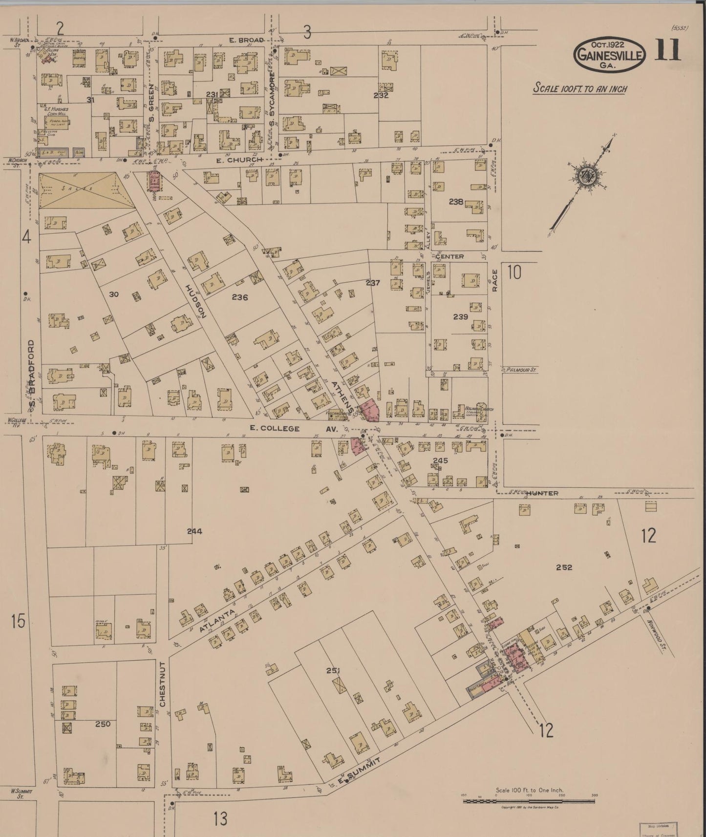 Sanborn Fire Insurance Map from Gainesville, Hall County, Georgia (1922), Sheet #0011 - Complete Map Set gallery image, historic Sanborn map, vintage wall art, Georgia Georgia