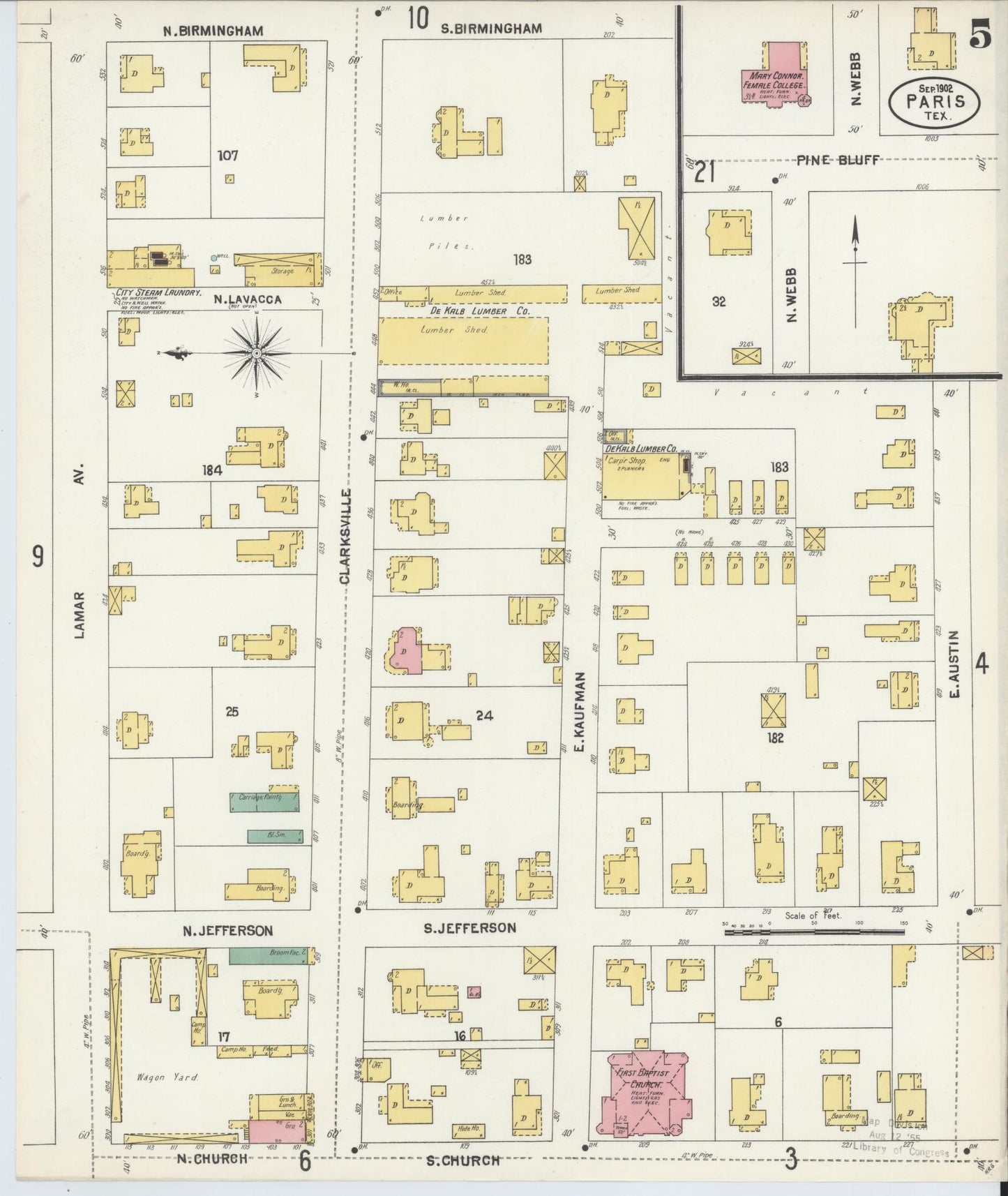 Sanborn Fire Insurance Map from Paris, Lamar County, Texas (1902), Sheet #0005 - Historic Sanborn Fire Insurance Map Print, vintage old map wall art, antique decor, genealogy gift, Texas Texas map