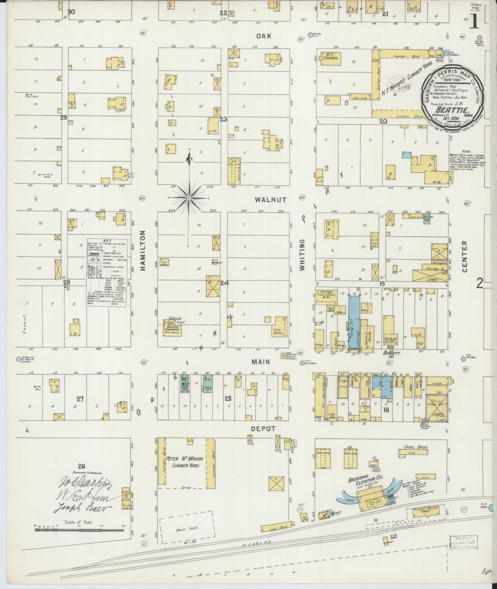 Sanborn Fire Insurance Map from Beattie, Marshall County, Kansas (1896), Sheet #0001 - Complete Map Set gallery image, historic Sanborn map, vintage wall art, Kansas Kansas