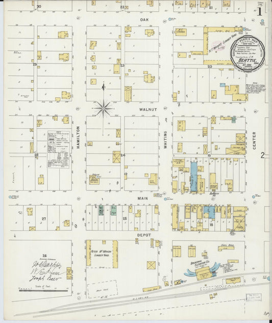 Sanborn Fire Insurance Map from Beattie, Marshall County, Kansas (1896), Sheet #0001 - Complete Map Set gallery image, historic Sanborn map, vintage wall art, Kansas Kansas