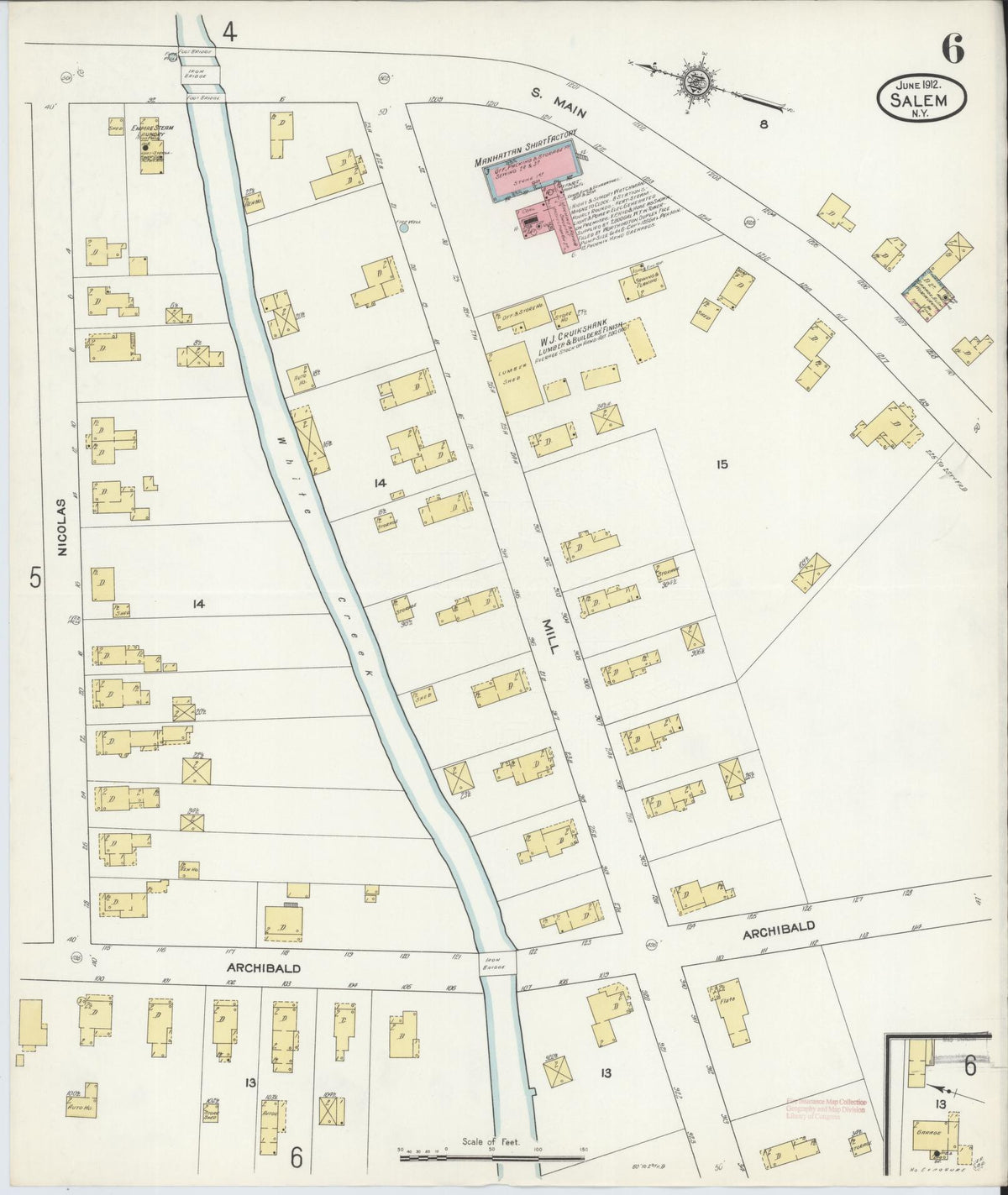 Sanborn Fire Insurance Map from Salem, Washington County, New York (1912), Sheet #0006 - Complete Map Set gallery image, historic Sanborn map, vintage wall art, New York New York
