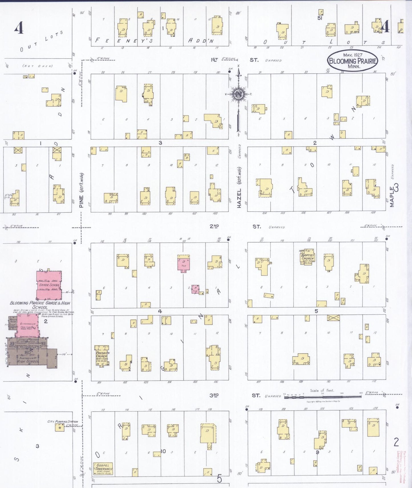 Sanborn Fire Insurance Map from Blooming Prairie, Steele County, Minnesota (1927), Sheet #0004 - Historic Sanborn Fire Insurance Map Print, vintage old map wall art, antique decor, genealogy gift, Minnesota Minnesota map