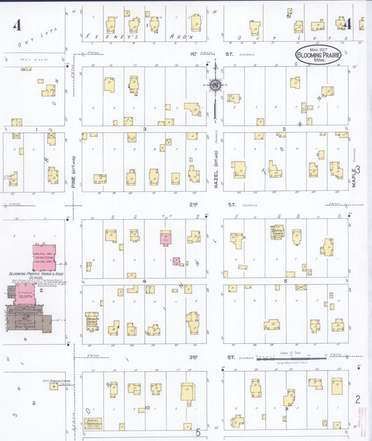 Sanborn Fire Insurance Map from Blooming Prairie, Steele County, Minnesota (1927), Sheet #0004 - Historic Sanborn Fire Insurance Map Print, vintage old map wall art, antique decor, genealogy gift, Minnesota Minnesota map