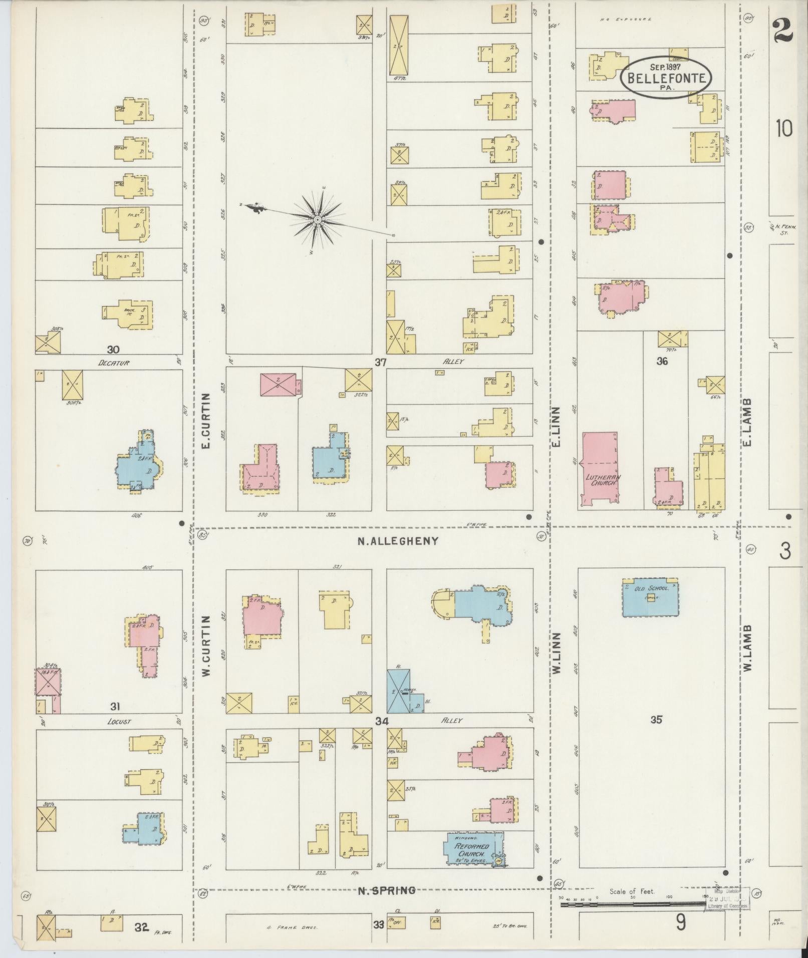 Sanborn Fire Insurance Map from Bellefonte, Centre County, Pennsylvania (1897), Sheet #0002 - Historic Sanborn Fire Insurance Map Print, vintage old map wall art, antique decor, genealogy gift, Pennsylvania Pennsylvania map