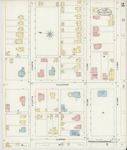 Sanborn Fire Insurance Map from Bellefonte, Centre County, Pennsylvania (1897), Sheet #0002 - Historic Sanborn Fire Insurance Map Print, vintage old map wall art, antique decor, genealogy gift, Pennsylvania Pennsylvania map