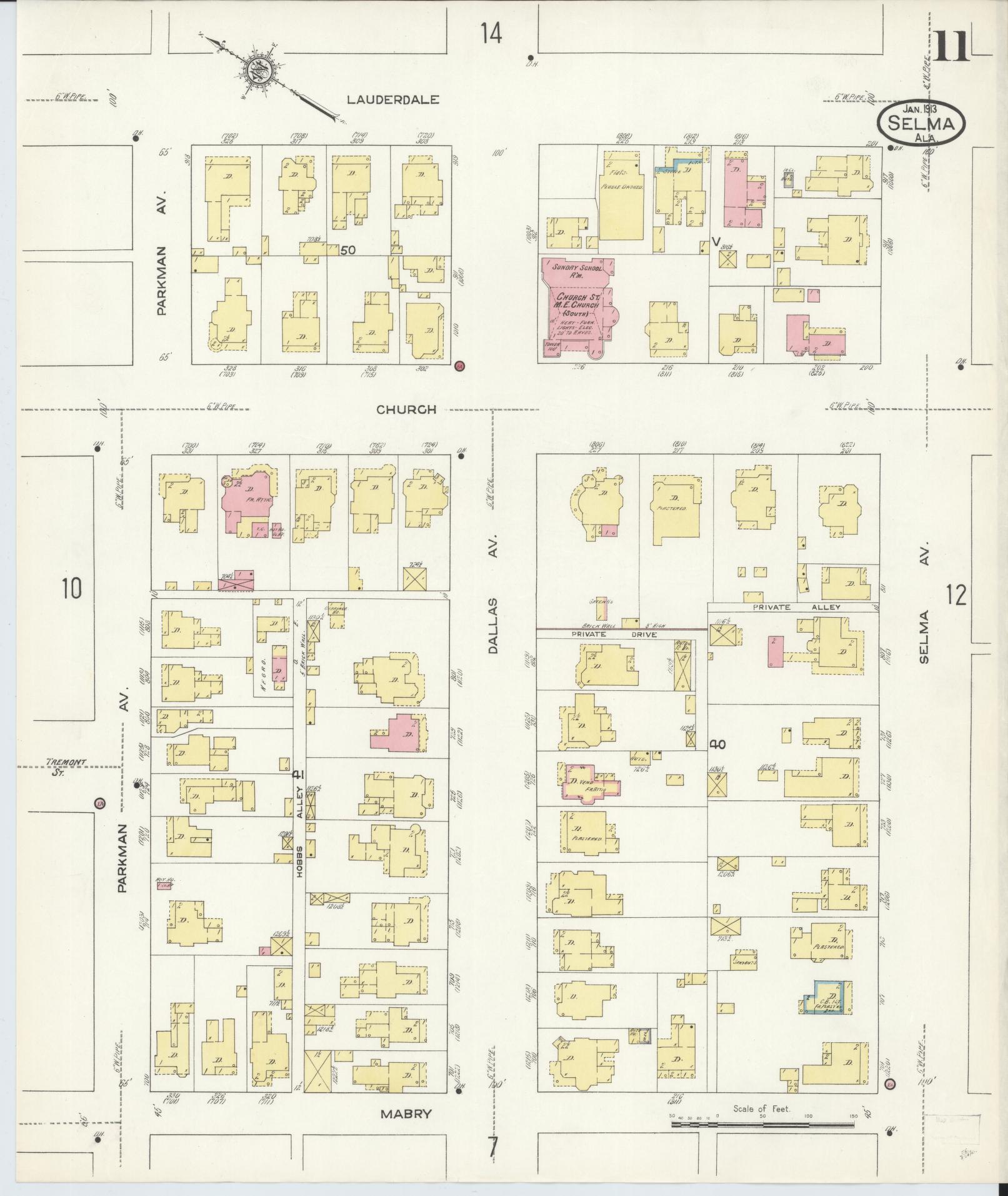 Sanborn Fire Insurance Map from Selma, Dallas County, Alabama (1913), Sheet #0011 - Historic Sanborn Fire Insurance Map Print, vintage old map wall art, antique decor, genealogy gift, Alabama Alabama map