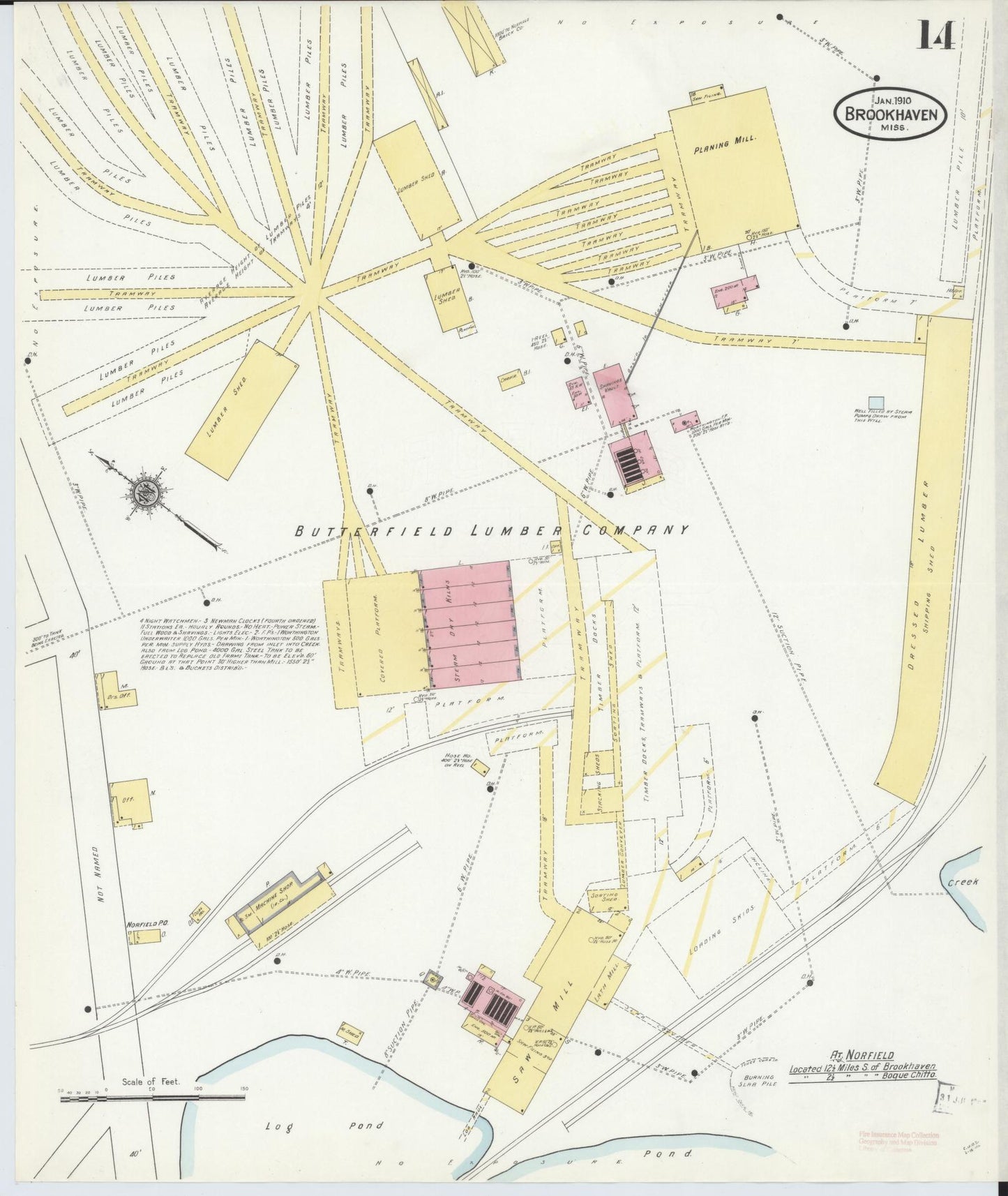 Sanborn Fire Insurance Map from Brookhaven, Lincoln County, Mississippi (1910), Sheet #0014 - Complete Map Set gallery image, historic Sanborn map, vintage wall art, Mississippi Mississippi