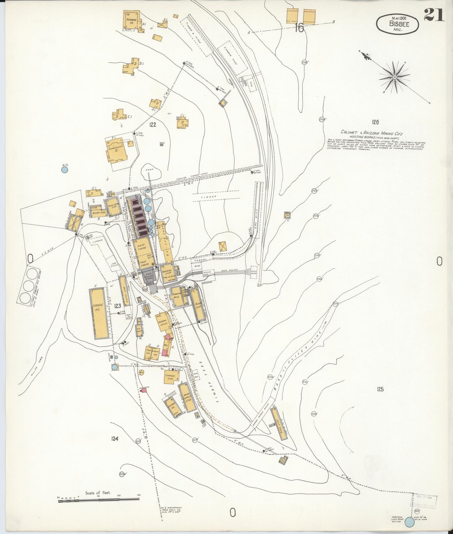 Sanborn Fire Insurance Map from Bisbee, Cochise County, Arizona (1906), Sheet #0021 - Complete Map Set gallery image, historic Sanborn map, vintage wall art, Arizona Arizona