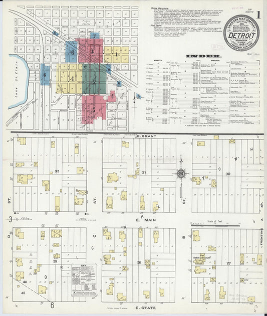 Sanborn Fire Insurance Map from Detroit Lakes, Becker County, Minnesota (1909), Sheet #0001 - Complete Map Set gallery image, historic Sanborn map, vintage wall art, Minnesota Minnesota